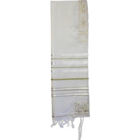טלית צמר לבן מסורתי עם פסי זהב (N | טלית/טאליס | J